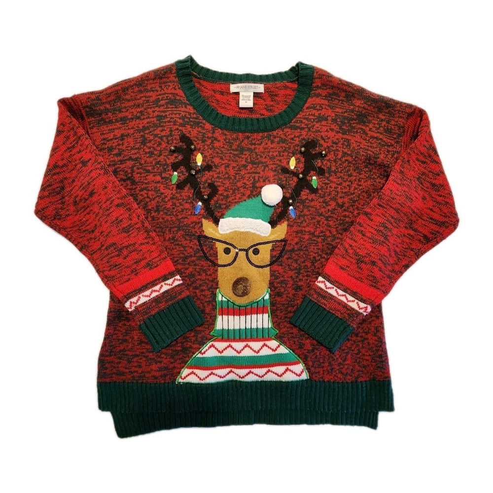 99 Jane Street Womens Medium Reindeer Sequins Ugly Christmas Knit Sweater - Picture 2 of 10